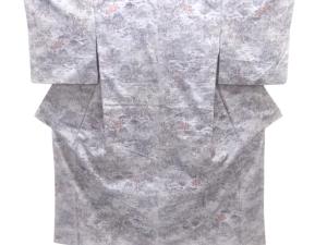 草花模様織り出し手織り紬着物